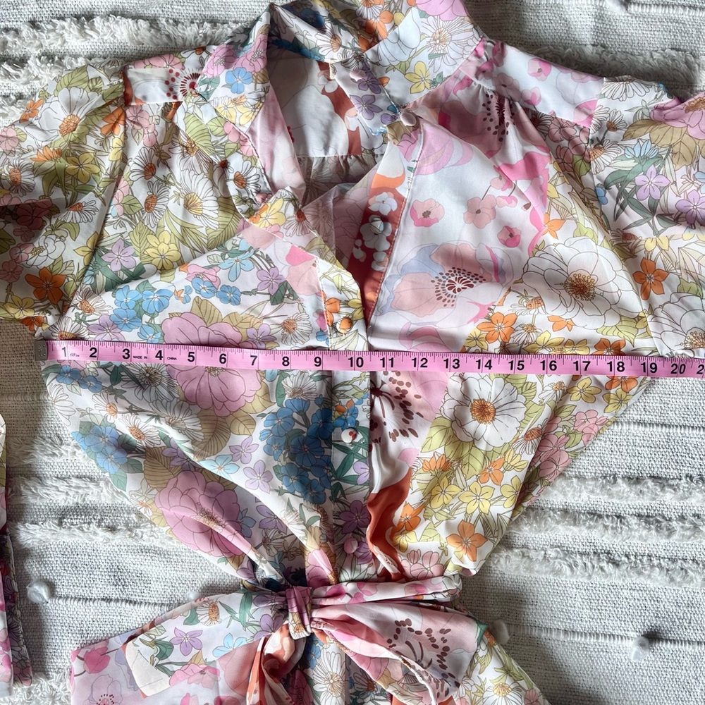 Pink Ripple Floral Garden Long Sleeve Shift mini Dress Size Small - Picture 9 of 15